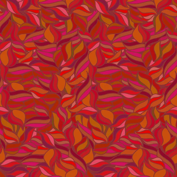 明亮的无缝波浪图案。夏季背景。红色和橙色。抽象壁纸与叶子。五颜六色的波浪纹理。矢量插图. — 图库矢量图片