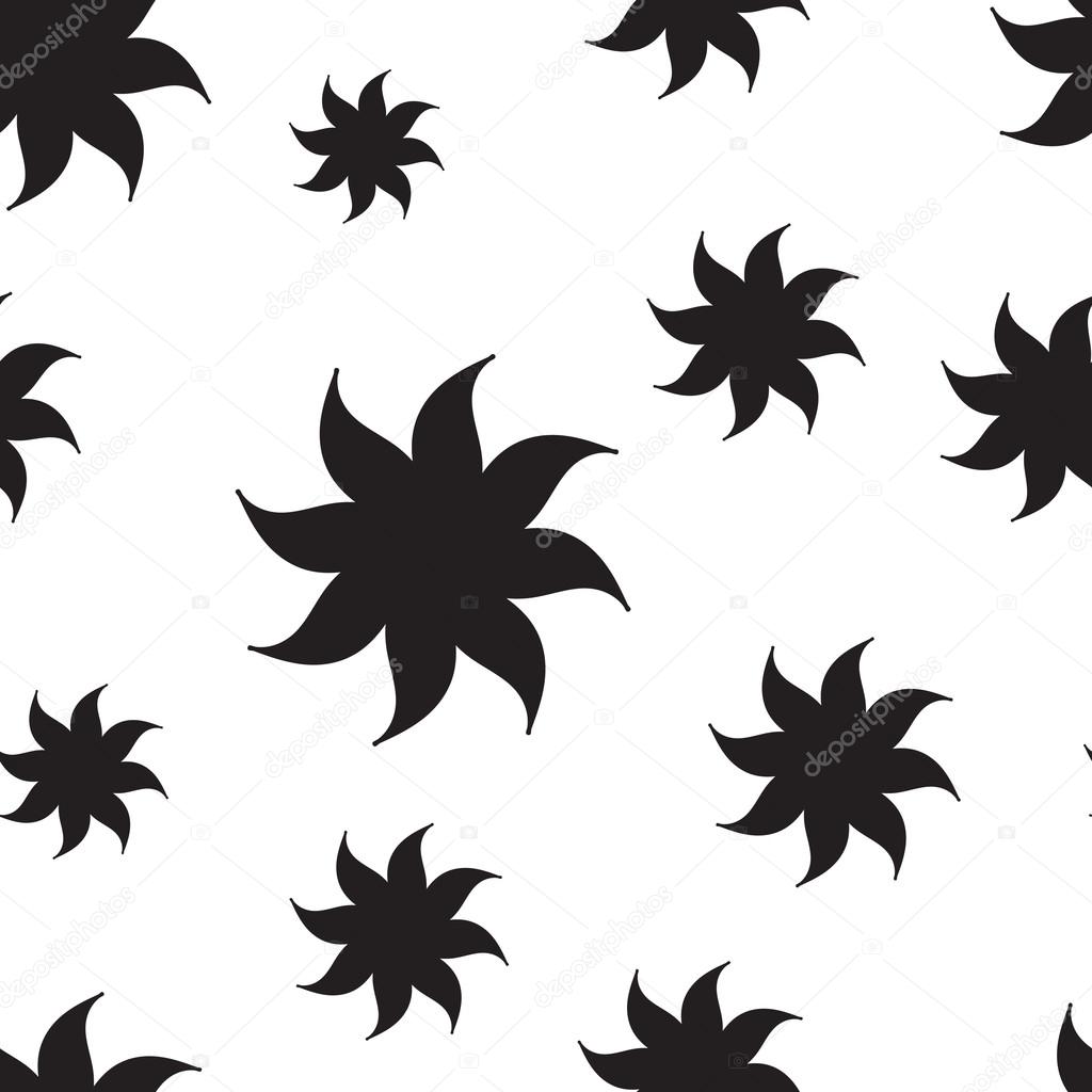 Stylized stars seamless pattern. Black elements on white background. Abstract texture. Vector illustration.