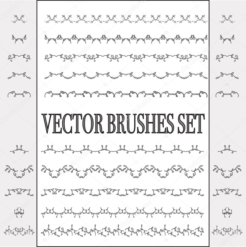 Vector set of seamless ornate and floral brushes. Borders can be used for frames, patterns and wreaths. Elegant lace lines. Decorative elements for design and scrapboocking.