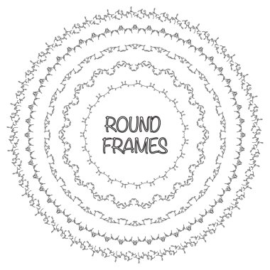 Zarif çerçeve şablonları. Kenarlıkları tasarım. Yuvarlak kare ayarlayın. Vintage dekoratif öğeler. Vektör çizim. Sayfa dekorasyon.