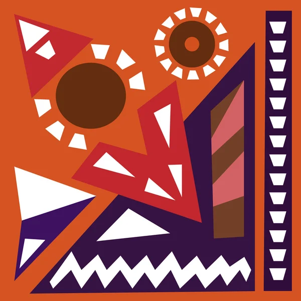 Hand tekenen Acryl schilderij samenstelling. Lichte achtergrond. Etnische Afrikaanse of Mexicaanse motief. Kleurrijke sjabloon met geometrische vormen. Abstracte kunst schilderij. Warme oranje kleuren vectorillustratie. — Stockvector