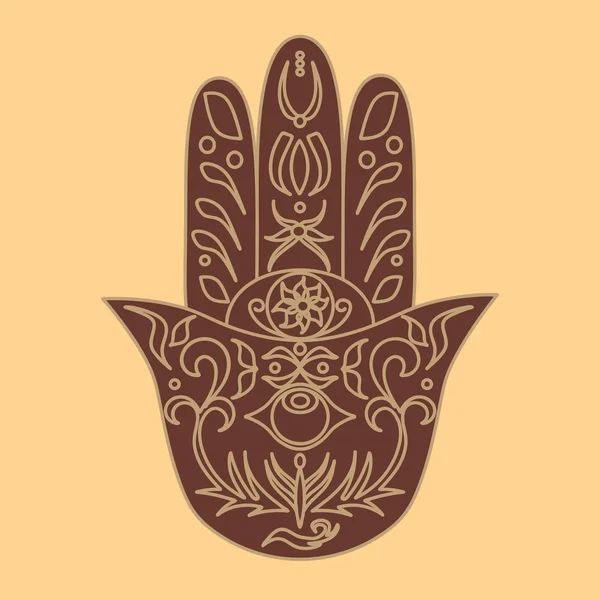 Elegante mão ornamentada desenhada Hamsa. Mão de Fátima. Boa sorte e amuleto de proteção nas culturas judaicas indianas e árabes. Ilustração vetorial isolada ornamental. Cartão com símbolo de força e felicidade — Vetor de Stock