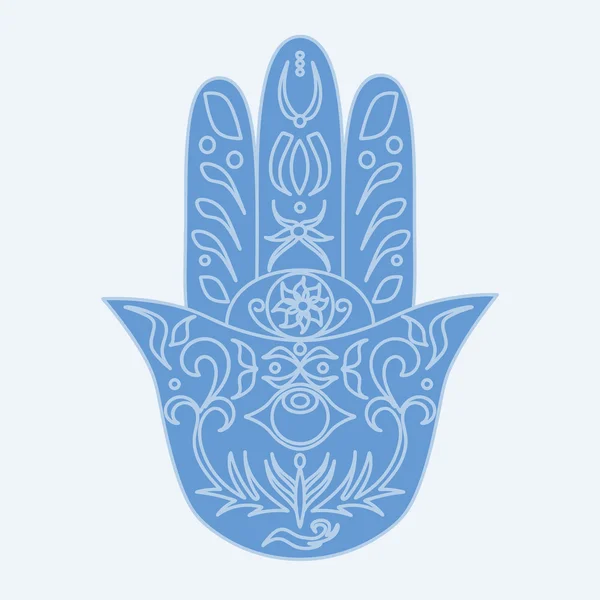 Элегантный ручной рисунок Хамсы. Рука Фатимы. Удачи и защиты амулет в индийской, арабской еврейской культуры. Декоративные изолированные векторные иллюстрации.Карта с символом силы и счастья — стоковый вектор