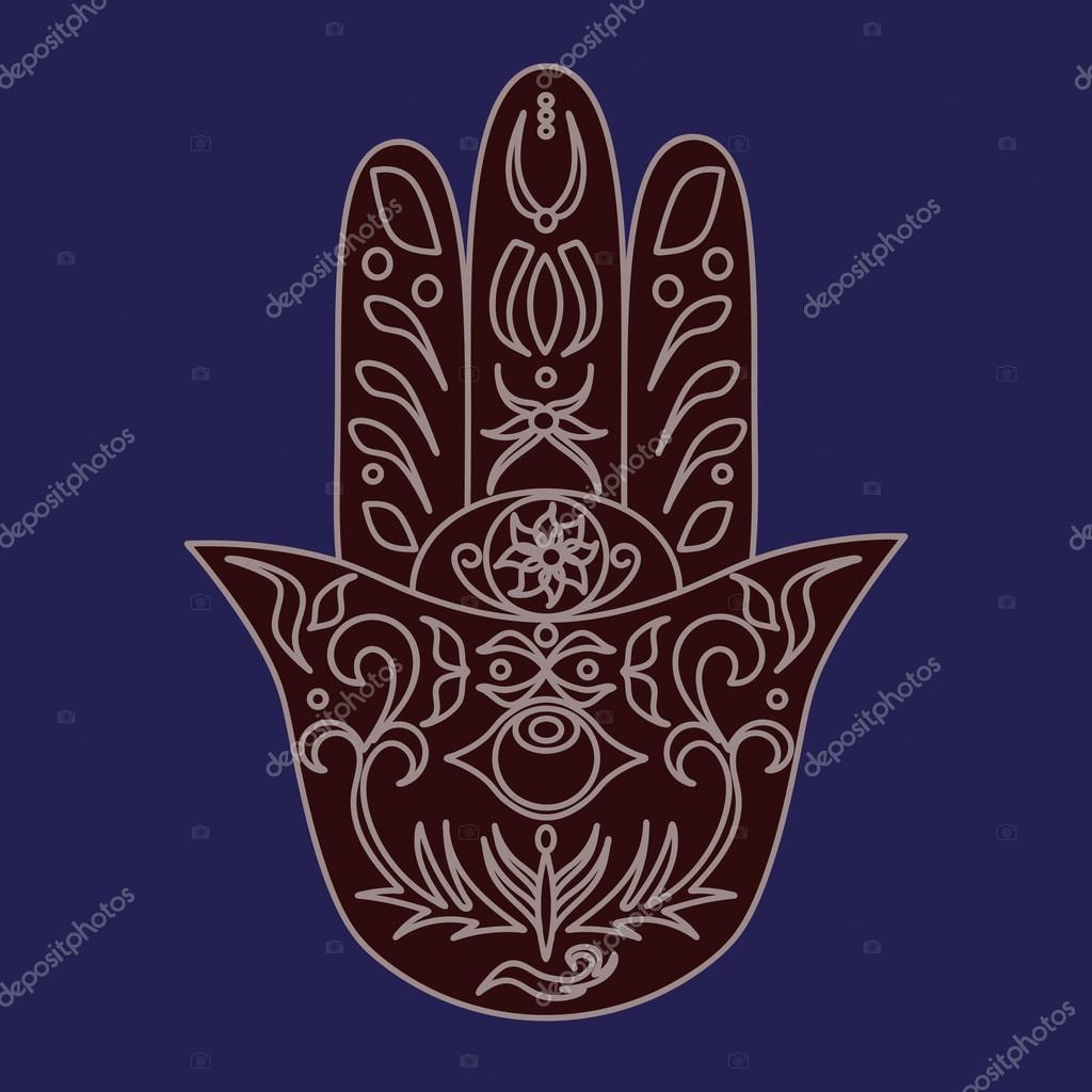 Elegant ornate hand drawn Hamsa. Hand of Fatima. Good luck and ...