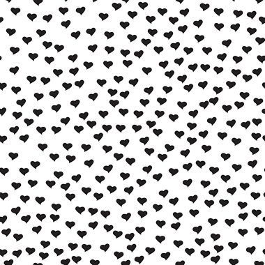 Romantic seamless pattern with tiny black hearts. Abstract repeating. Cute backdrop. White background. Template for Valentine's, Mother's Day, wedding, scrapbook, surface textures.Vector illustration.