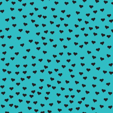 Seamless pattern with tiny black hearts. Abstract repeating. Cute backdrop. Blue background. Template for Valentine's, Mother's Day, wedding, scrapbook, surface textures. Vector illustration.