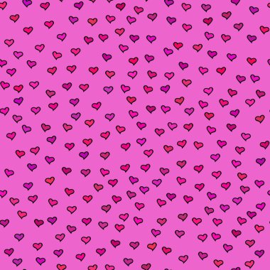 Bright seamless pattern with tiny hearts. Abstract repeating. Cute backdrop. Hot pink background. Template for Valentine's, Mother's Day, wedding, scrapbook, surface textures. Vector illustration.