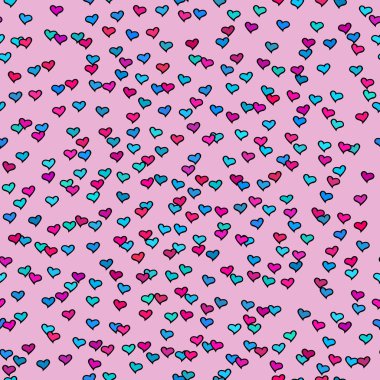 Seamless pattern with tiny colorful hearts. Abstract repeating. Cute backdrop. Pink background. Template for Valentine's, Mother's Day, wedding, scrapbook, surface textures. Vector illustration.