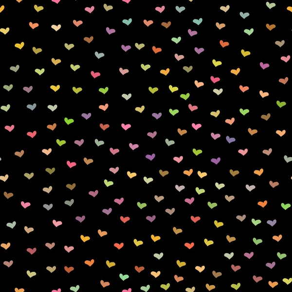 Black seamless pattern with tiny colorful hearts. Abstract repeating. Cute backdrop. Dark background. Template for Valentine's, Mother's Day, wedding, scrapbook, surface textures. Vector illustration.