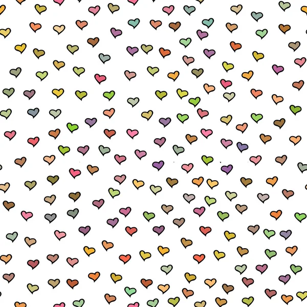 Seamless pattern with tiny colorful hearts. Abstract repeating. Cute backdrop. White background. Template for Valentine's, Mother's Day, wedding, scrapbook, surface textures. Vector illustration.