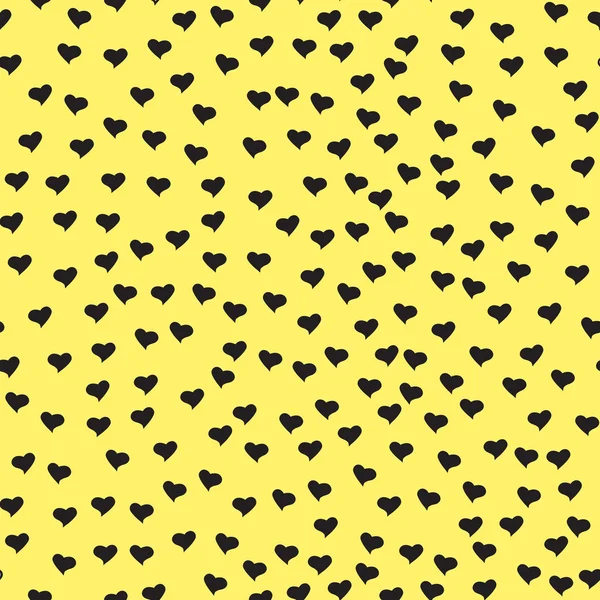 Patrón sin costuras con diminutos corazones negros. Abstracto repitiendo. Lindo fondo. Fondo amarillo. Plantilla para San Valentín, Día de la Madre, boda, álbum de recortes, texturas superficiales. Ilustración vectorial . — Archivo Imágenes Vectoriales