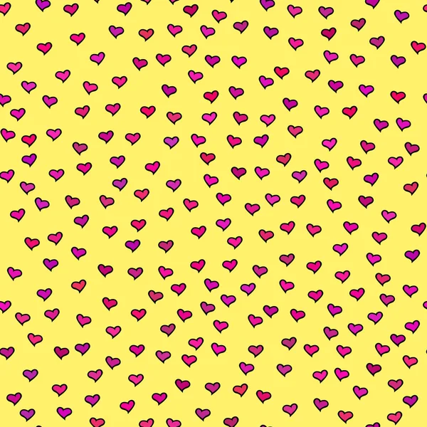 Seamless pattern with tiny colorful hearts. Abstract repeating. Cute backdrop. Yellow background. Template for Valentine's, Mother's Day, wedding, scrapbook, surface textures. Vector illustration. — Stockový vektor