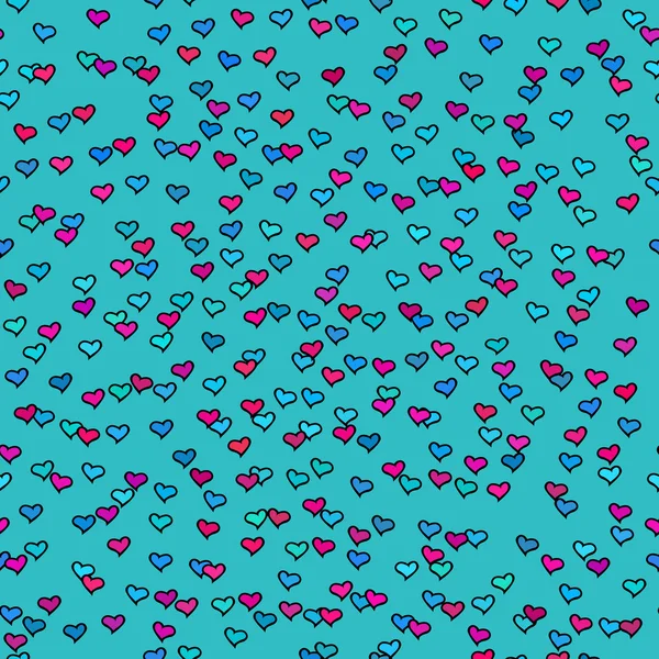 Seamless pattern with tiny colorful hearts. Abstract repeating. Cute backdrop. Blue background. Template for Valentine's, Mother's Day, wedding, scrapbook, surface textures. Vector illustration. — Stock Vector