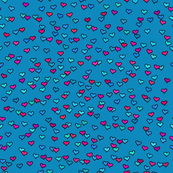 Seamless pattern with tiny colorful hearts. Abstract repeating. Cute backdrop. Blue background. Template for Valentine's, Mother's Day, wedding, scrapbook, surface textures. Vector illustration. — Stock Vector