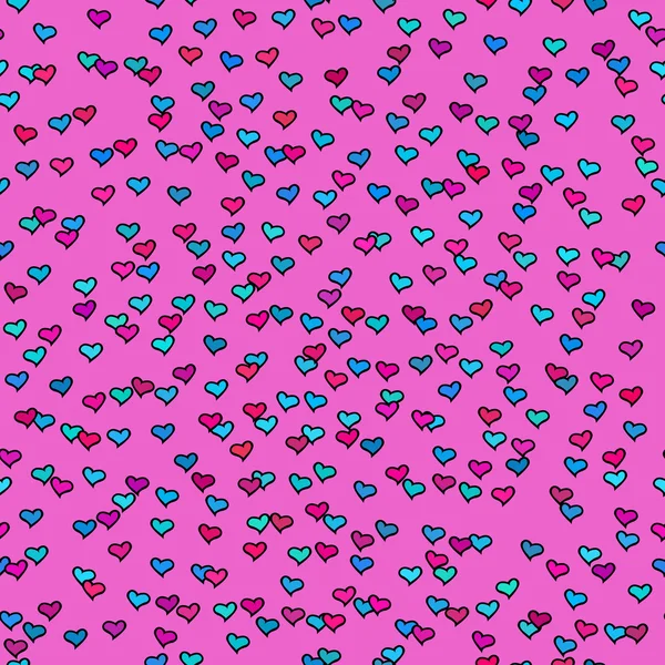 Seamless pattern with tiny colorful hearts. Abstract repeating. Cute backdrop. Hot pink background. Template for Valentine's, Mother's Day, wedding, scrapbook, surface textures. Vector illustration. — Stockový vektor