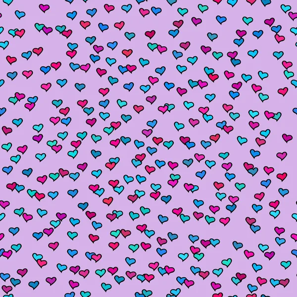 Seamless pattern with tiny colorful hearts. Abstract repeating. Cute backdrop. Purple background. Template for Valentine's, Mother's Day, wedding, scrapbook, surface textures. Vector illustration. — Stockový vektor