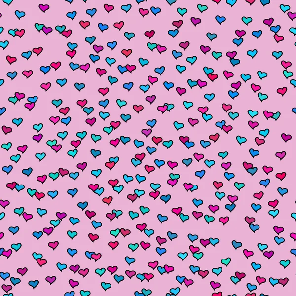 Seamless pattern with tiny colorful hearts. Abstract repeating. Cute backdrop. Pink background. Template for Valentine's, Mother's Day, wedding, scrapbook, surface textures. Vector illustration. — Stockový vektor