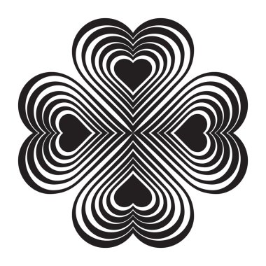 Black Celtic heart knot - stylized symbol. Made of hearts. Four-leaf clover. Isolated design element. White background. Vector illustration.