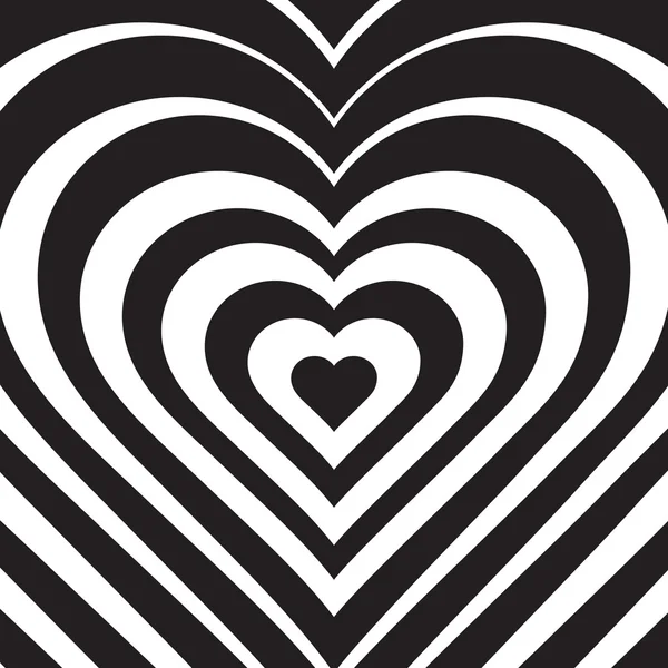 Vector illustration of abstract heart. Love symbol. Geometric background. Optical illusion. White and black backdrop. Valentine's Day card. Graphic poster. Use for invitation, wallpaper, web element. — Stok Vektör