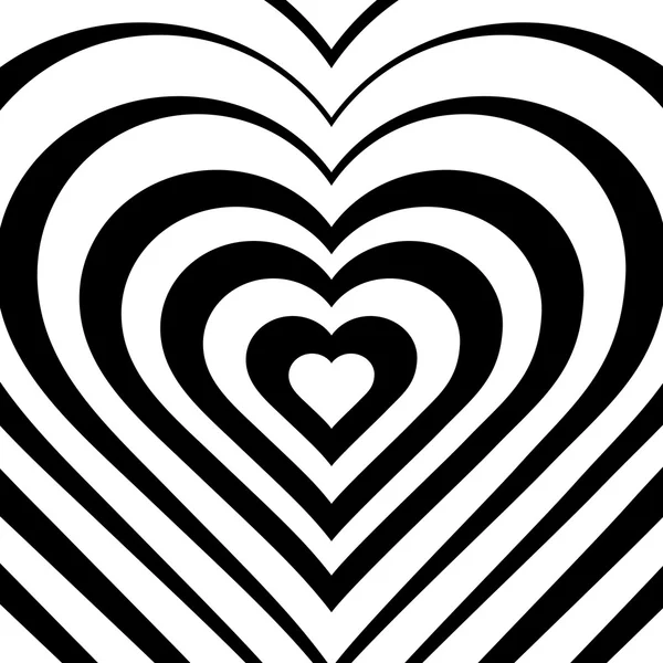 Vector illustration of abstract heart. Love symbol. Geometric background. Optical illusion. White and black backdrop. Valentine's Day card. Graphic poster. Use for invitation, wallpaper, web element. — Stok Vektör