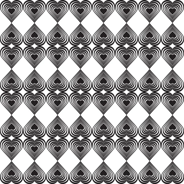 Modèle géométrique sans couture avec des coeurs stylisés. Texture vintage répétée. Fond blanc et noir abstrait. Une toile de fond rétro. Illustration vectorielle . — Image vectorielle