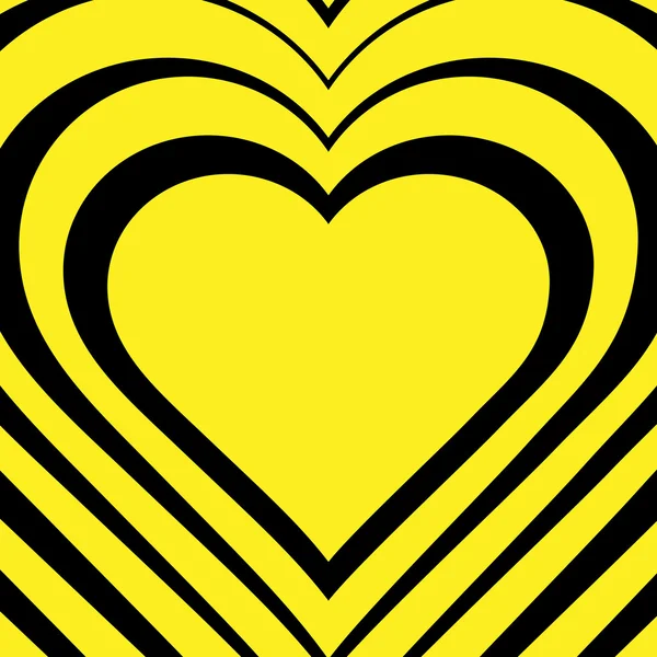 Vector illustration of heart. Love symbol. Geometric yellow and black background. Optical illusion. Abstract backdrop. Valentine's Day card. Graphic poster. Use for invitation, wallpaper,web element. — Stok Vektör