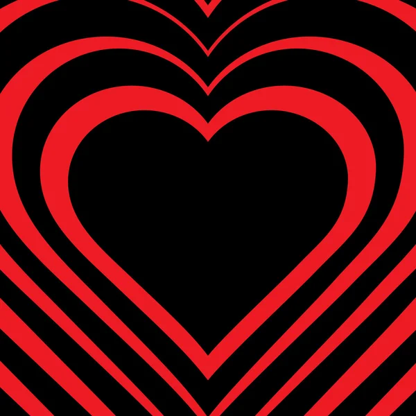 Ilustração vetorial do coração. Símbolo de amor. Fundo geométrico vermelho e preto. Ilusão óptica. Cenário abstrato. O cartão do Dia dos Namorados. Cartaz gráfico. Use para convite, papel de parede, elemento de página web — Vetor de Stock