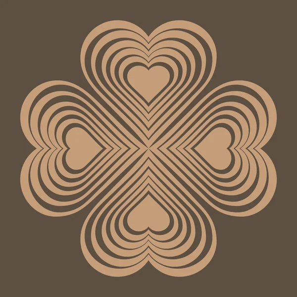 Бежевий кельтський серцевий вузол - стилізований символ. Зроблено з сердець. Чотирилистя конюшини. Ізольований елемент дизайну. Коричневий фон. Векторні ілюстрації . — стоковий вектор