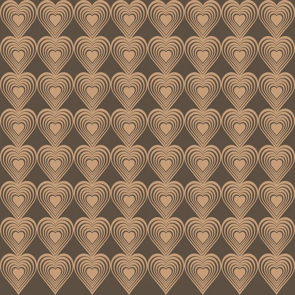 Seamless geometric pattern with stylized hearts. Repeating vintage texture. Abstract brown background. Beige retro backdrop. Vector illustration. — Stock Vector