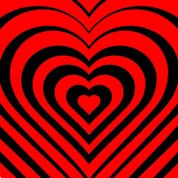 Vector illustration of abstract heart. Love symbol. Geometric background. Optical illusion. Red and black backdrop. Valentine's Day card. Graphic poster. Use for invitation, wallpaper, web element. — Stock Vector