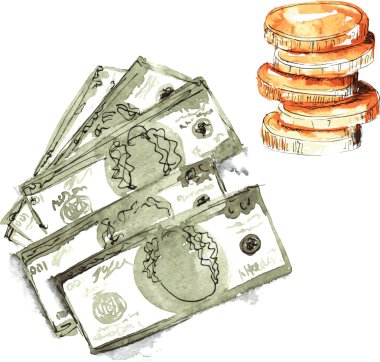 el boyaması suluboya - dolar beş parça ve bir yığın o ayarla