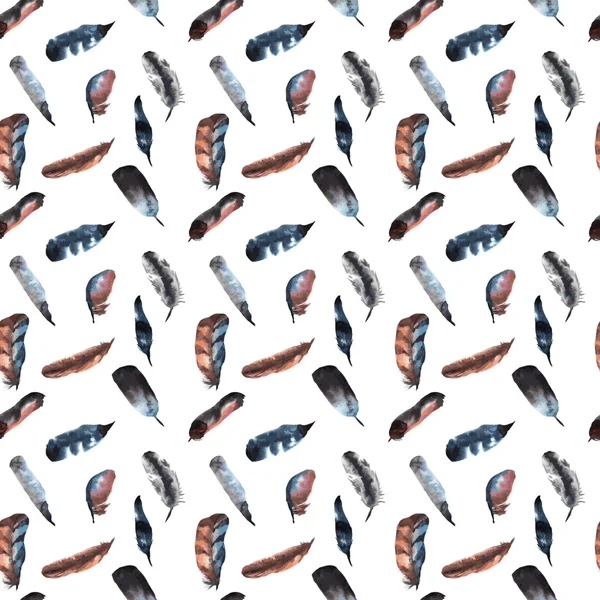 Motif sans couture d'aquarelle plumes sombres sur un backgrou blanc — Image vectorielle