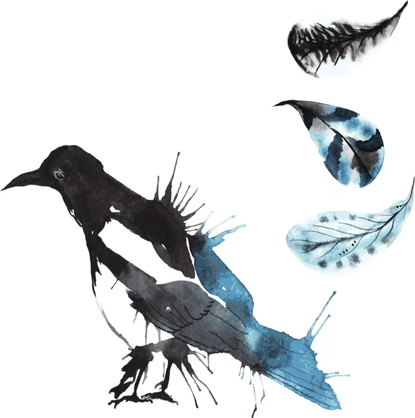 Set - aigrette d'oiseau aquarelle, esquisse dessinée à la main de la technique — Image vectorielle