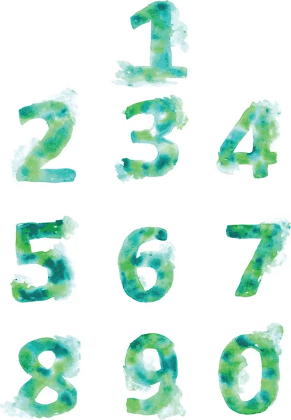 Alphabet, numbers and punctuation , hand- painted blue-green and — Stockvector