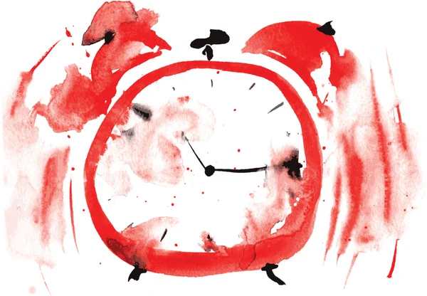 水彩で描かれた狂気の赤い目覚まし時計 — ストックベクタ
