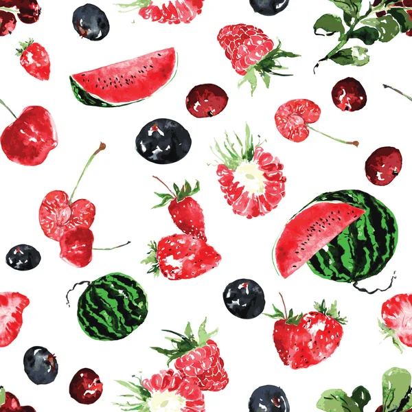 无缝模式的夏日浆果，水彩 — 图库矢量图片