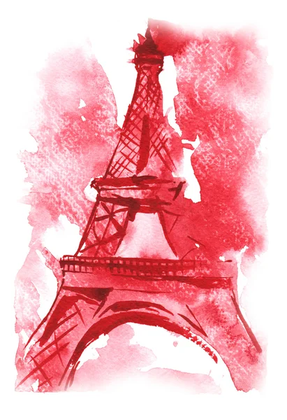 Boceto acuarela dibujado a mano - la Torre Eiffel, Francia — Foto de Stock