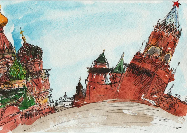 Краєвид ескіз техніка - червоний квадрат з Кремля розміщені — стокове фото
