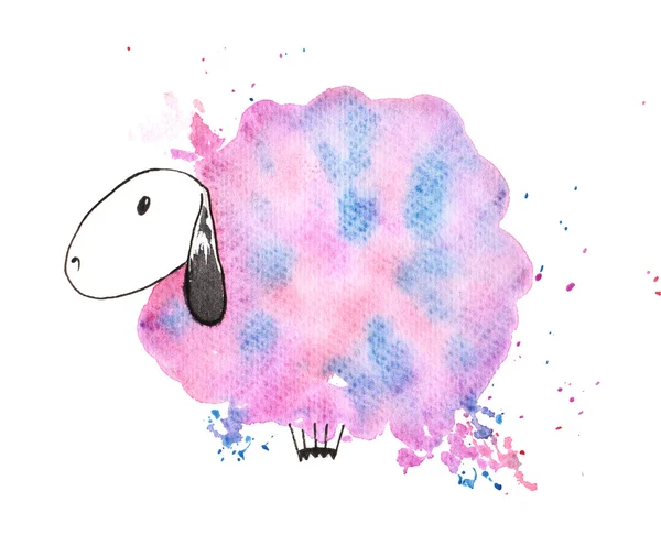 羊手で描かれて水彩絵の具 - で、雲のように柔らかい紫仕上げ穴に — ストック写真