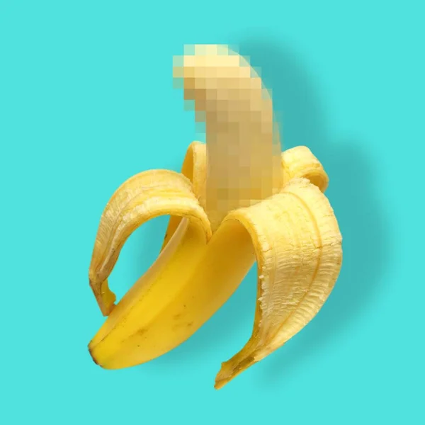 Creative look open pixelated bananas. Minimal concept of censorship, adult content.