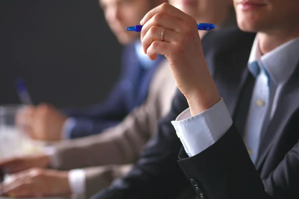 Business meeting at the table shaking hands conclusion of the contract — Stock Photo, Image