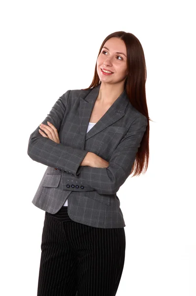 Gelukkig succesvolle zakenvrouw. Geïsoleerd op witte achtergrond. — Stockfoto