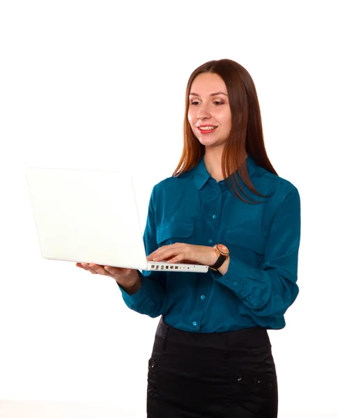 stock image Happy successful business woman. Isolated on white background.