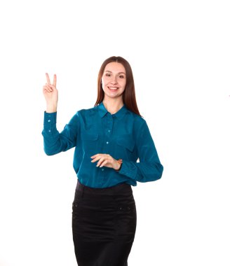 genç kız üzerinde beyaz bir arka plan ayakta