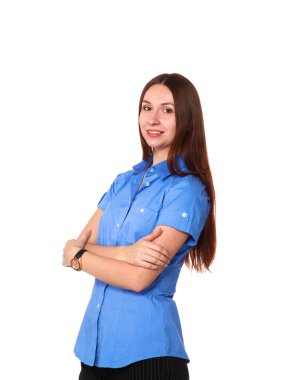 genç kız üzerinde beyaz bir arka plan ayakta