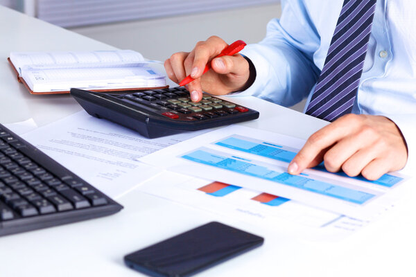 businessman working at a desk computer graphics