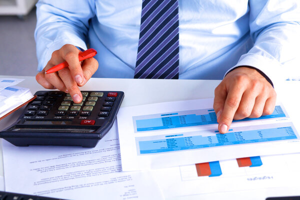 businessman working at a desk computer graphics