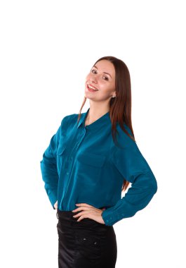 genç kız üzerinde beyaz bir arka plan ayakta