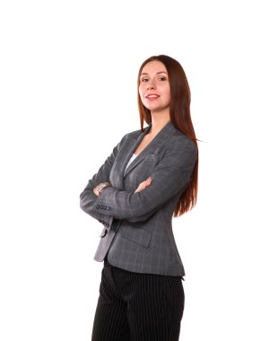 genç kız üzerinde beyaz bir arka plan ayakta