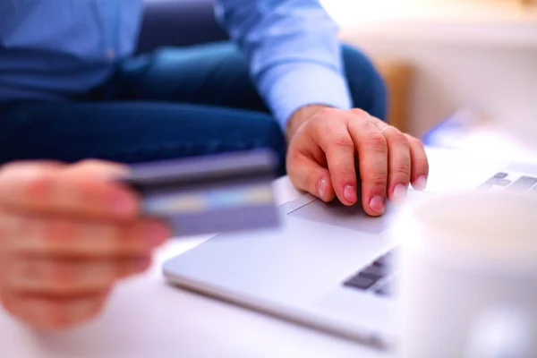 Businessman working at a computer hands closeup — Stock Photo, Image